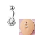 Sparkling paw print belly button ring with heart-shaped zircon and silver metal finish - Silver-Paw Print