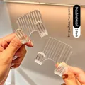 Set of 2 transparent striped bag hooks with 5x5cm dimensions for closet organization - Double-Head Hooks (2 Pack) - With Nail-Free Glue / Clear