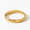 Elegant gold stainless steel bangle featuring intricate embossed flower and leaf patterns - 11mm Vintage Floral Style (KA1218) / Gold