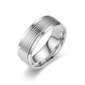 Macro shot of silver titanium steel ring featuring horizontal textured grooves for men - US 6 / Silver