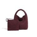 Deep burgundy woven bucket bag and matching pouch set with classic intrecciato texture - Bordeaux
