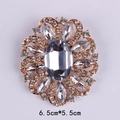 Rose gold flower brooch with crystal rhinestones and oval center stone, 6.5cm size - Gold White Zirconia
