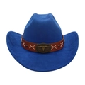 Cappello da cowboy in camoscio blu brillante con fascia in pelle e fibbia a toro - Blu zaffiro