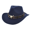 Sombrero vaquero western azul marino con adorno de cabeza de toro plateado - M(56-58cm) / Azul marino