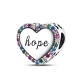 Macro detail of silver heart charm with hope engraving and colorful zircon stones - Heart-Shaped Colorful Stone Fruit Bead