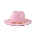 Detailed view of pink fedora hat featuring a stylish matte pink chain link decoration - One Size (54-60cm) / Pink (08)