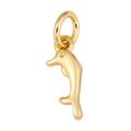 Detailed view of a gold-plated dolphin pendant with zircon inlay and polished metallic finish - Dolphin