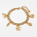 Bracciale a catena dorato in acciaio inox con ciondoli marini come stella e delfino - Bracciale Dorato (KB749)
