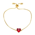 Elegante bracciale dorato con zircone rosso a cuore e chiusura a scorrimento regolabile - Rosso