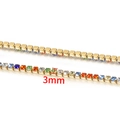 Detailed close-up of 3mm colorful cubic zirconia stones on a golden stainless steel chain - Standard Type / Vacuum 18K Gold Multicolor Dense Stone (B9001)