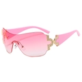 Pink gradient Y2K oversized rimless sunglasses with rhinestone-encrusted gold hinges - Bright Black/Gradient Pink