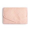 Pink quilted peach skin fabric travel jewelry roll bag with envelope closure - Deep Pink