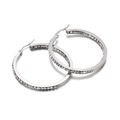 Poliierte 18K Silber-Edelstahl-Creolen mit komplett besetzten Strasssteinen - 40mm / Silber