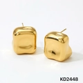 Golden square stainless steel earrings with irregular lava texture finish - Irregular Thick Square (KD2448) / Gold
