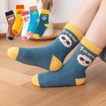 Navy blue mid-calf cotton socks for kids featuring cute cartoon patterns and elastic cuff - 3-5 Years (Foot 13-15cm) / 5 Pairs / Weather Pattern