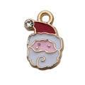 Ciondolo Babbo Natale in lega smaltata rossa con dettaglio in zircone e finitura dorata - Testa di Babbo Natale (8860) / 1 Pezzo/Confezione (10x16mm) / Oro Rosa Rosso