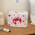 Witte PU-leren katten make-up koffer met dubbele rits en handvat voor op reis - Rode Appel