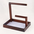 Two-tier dark brown wood jewelry stand with light gray velvet lining for bracelets - Inside Bottom with Gray Velvet