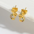 Golden bunny stud earrings featuring colorful zircon micro-inlays and rabbit shape - Rabbit (ES2748-4)