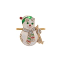 Golden snowman napkin ring featuring white enamel and vibrant rhinestone accents - Skiing Snowman Style (Z1001-9)