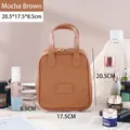 Mocha Brown hanging toiletry bag in textured leather measuring 20.5x17.5x8.5cm - Mocha Brown (Shell Shape)