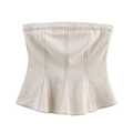 Haut corset bustier beige avoine avec coutures noires contrastées et ourlet évasé - Hauts