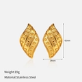 Minimalist golden leaf textured stainless steel earrings with 18K gold plating finish - Gold Leaf Textured Earrings