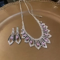 Silver-tone jewelry set with purple marquise gems and zircons on a gold tray - Purple Marquise Gemstone Fan Style / Silver-Purple