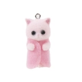 Detailed close-up of a pink flocked cat pendant with metal ring for DIY jewelry making - Pink