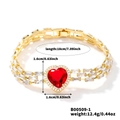 Detail showing 18cm gold heart bracelet with red zircon and rectangular stone chain - Red Heart (B00509-1)