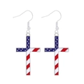 Silver hook earrings with cross pendant featuring American flag stars and stripes pattern - Style 61-USA Flag Red White Blue Cross Earrings
