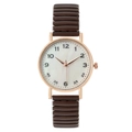 Montre à quartz femme avec cadran nacré, boîtier or rose et bracelet élastique marron - Café