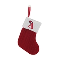 Red cable knit Christmas stocking with white cuff featuring red embroidered letter A - Letter A