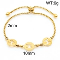 Adjustable golden stainless steel box chain bracelet with circular hollow pendants - Hollow Logo Style Gold (KB170801-Z)