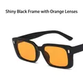 Gafas de sol rectangulares retro con montura negra brillante y cristales naranja - Negro Brillante / Lentes Naranjas