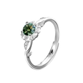 Elegant 925 sterling silver sunflower ring with large green moissanite and leaf accents - Adjustable Open / 50 Point Green Moissanite