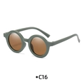 Olive green matte round sunglasses for children with brown lenses for sun protection - Frosted Grass Green Frame Tea Lens