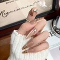 Lange Stiletto Kunstnägel mit Nude-Cat-Eye-Effekt, Leopardenmuster und glitzernden Steinen - Süßer kühler Leoparden-Diamant W72 - Werkzeugkasten-Stil
