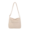 Beige corduroy large capacity tote bag with adjustable shoulder strap and front pocket - Off White