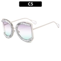 Luxury cat-eye rhinestones sunglasses with purple gradient lenses and pearl tips C5 - Silver Frame Gray Green Gradient Lens