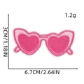 Detailed size view of pink heart sunglasses embroidery patch with dimensions and weight - Glasses Patch 11#