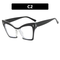 Cat eye oversized black glasses frame with C2 silver rectangle stud details - Transparent White and Black
