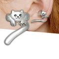 Silberne Vintage Katzen-Ohrmanschette mit kreativem Kletterkatzen-Design für Damen - Antiksilber