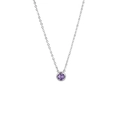Detailansicht der Titanstahl-Halskette mit einem runden violetten Zirkonia-Anhänger - Silber - Februar (Lila)