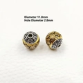 Perle de prière bicolore pour bracelets, diamètre 11,8mm avec trou de 2,8mm pour bijoux - Perle Ronde Motif Tourbillon Creuse (N° 8) / Dia 11.8mm/Trou 2.8mm / Bicolore Or et Argent
