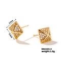 Detail view of 0.9cm square gold earrings with cubic zirconia and product dimensions - Gold (E02233-2)