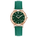 Deep green women's quartz watch with rose gold case and peacock green leather strap - Green