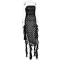 Elegante zwarte strapless kanten maxi-jurk met mesh panelen en een ruches zoom - S / Zwart