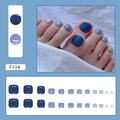 F134 set of 24pcs gradient blue press-on toe nails with a high-gloss polished finish - F134 Klein Blue (Jelly Glue)
