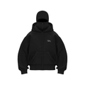 Detailansicht eines schwarzen Y2K-Hoodies mit integriertem Sturmhauben-Maskendesign - S / Oberteile / Schwarz